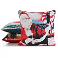 Poszewka na poduszkę 45x45 cm welwetowa zdobiona uroczym motywem świątecznym czerwono, biała Eurofirany