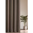Zasłona szyta na przelotkach brązowa z tkaniny o jodełkowym splocie z wzorem w pasy