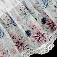 Zazdrostka biało, różowa z etaminy zdobiona nadrukiem  kwiatów i koronką 60x150 cm tunel DORA  Eurofirany