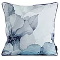 Poszewka na poduszkę 45x45 cm welwetowa, dwustronna z motywem kwiatów z wypustką na brzegach niebiesko, kremowa VELVET 132 EUROFIRANY PREMIUM