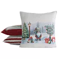 Poszewka na poduszkę 45x45 cm gobelinowa świąteczna zdobiona zimową scenerią naturalno, czerwona XMAS Eurofirany