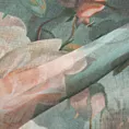 Zasłona miętowa w różowe róże z efektem akwareli z etaminy 140x250 cm przelotka INKA Eurofirany