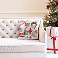 Poszewka na poduszkę świąteczna 45x45 cm biało, czerwona zdobiona nadrukiem uroczego kotka Eurofirany