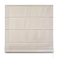 Roleta rzymska kremowa z tkaniny welwetowej w pionowe prążki, wykończona obciążnikiem