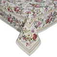 Obrus naturalno, różowy 140x180 cm gobelinowy zdobiony motywem kwiatów
