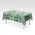 Obrus szyty biało zielony miękka, welwetowa, z błyszczącym nadrukowanym motywem botanicznym