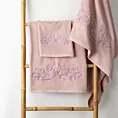 Zestaw ręczników bawełnianych 3 szt kolor pudrowy, liliowy z haftem subtelnych kwiatów 400 g/m2 LILA Eurofirany