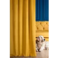 Zasłona szyta na taśmie fala ENYA musztardowa z miękkiej półmatowej tkaniny welwetowej