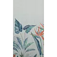 Tkanina firanowa etamina z nadrukiem egzotycznych liści zakończona szwem obciążającym Eurofirany