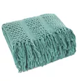 Koc akrylowy 130x170 cm ciemnomiętowa miękka w dotyku z drobnym ażurowym wzorem i frędzlami AKRYL 1 EUROFIRANY PREMIUM Eurofirany
