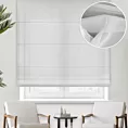 Roleta rzymska biała z matowego jedwabiście miękkiego woalu, wykończona obciążnikiem
