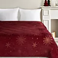 Koc świąteczny 150x200 cm bordowy, złoty zdobiony nadrukiem śnieżynek Eurofirany