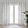 Firana biało, srebrna z etaminy zdobiona nadrukiem roślinnym 140x250 cm przelotki - DELIA Eurofirany