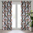 Zasłona stalowo, ruda zdobiona nadrukiem liści z tkaniny oxford 140x270 cm przelotka MARILA Eurofirany