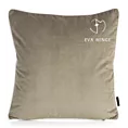Poszewka na poduszkę 45x45 cm welwetowa zdobiona haftowanym logo MINGE beżowa Eva Minge Eurofirany