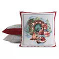 Poszewka na poduszkę 45x45 cm bawełniana, gobelinowa z mieszanki włókien czerwono, naturalna XMAS Eurofirany