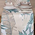 Bieżnik na stół beżowo, turkusowy 40x140 cm wodoodporny GARDEN na taras oraz balkon z motywem liści bananowca