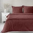 Pościel 160x200 cm satyna bawełniana kolor burgundowy w drobne prążki VERA Eurofirany
