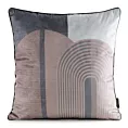 Poszewka na poduszkę 45x45 cm welwetowa zdobiona nadrukiem geometrycznym i ozdobną lamówką beżowo, brązowa VELVET 163 EUROFIRANY PREMIUM
