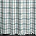 Zasłona szyta na taśmie fala jasnokremowo turkusowa z tkaniny o naturalnym splocie z nadrukowanym wzorem w kratę