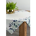 Bieżnik na stół biało, zielony 85x85 cm z dodatkiem lnu NATU z nadrukiem z motywem róż