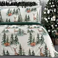Pościel świąteczna 160x200 cm bawełna ranforce kolor biały, zielony z nadrukiem zimowego lasu DEER Eurofirany