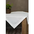 Obrus biały 85x85 cm o płóciennym splocie BIANCA 1 z dodatkiem błyszczącej nici wykończony podwójną listwą na brzegach