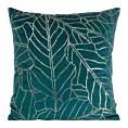 Poszewka na poduszkę 45x45 cm welwetowa z nadrukiem złocistych liści ciemnoturkusowa BLINK 32 Eurofirany