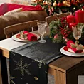 Bieżnik świąteczny 40x140 cm czarno, szampański welwetowy zdobiony błyszczącym nadrukiem Eurofirany
