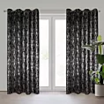 Zasłona czarno, srebrzysta zdobiona błyszczącym wzorem z tkaniny zaciemniającej 140x250 przelotka ELISE Eurofirany