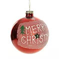 Czerwona szklana bombka choinkowa z świątecznym napisem 8 cm Eurofirany