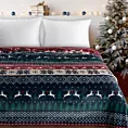 Koc świąteczny 150x200 cm  granatowo, bordowy zdobiony nadrukiem w stylu norweskim Eurofirany
