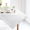 Bieżnik na stół biały 85x85 cm BARI obszyty szeroką kantą i zdobiony koronkową aplikacją EUROFIRANY PREMIUM