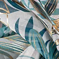 Zasłona z błyszczącym motywem egzotycznych liści podkreślona złocistym nadrukiem 140x250 cm przelotka KERI Eurofirany