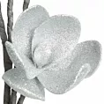 Kwiat sztuczny dekoracyjny z lśniącym brokatem srebrny Eurofirany