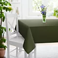 Obrus szyty ciemnozielony z gładkiej tkaniny zaciemniającej typu dimout wykończona obciążnikiem