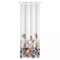 Dekoracja okienna biało, zielona z delikatnego tiulu z nadrukiem egzotycznych kwiatów i liści 140x250 cm przelotka NIKOLA Eurofirany