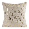Poszewka na poduszkę świąteczna 45x45 cm beżowo, złota z przyjemnego futerka zdobiona nadrukiem choinek Eurofirany