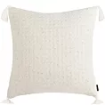Poszewka na poduszkę 60x60 cm z żakardowej tkaniny przetykanej złotą nicią z ozdobnymi chwostami na rogach kremowa SEVILLE TERRA COLLECTION Eurofirany