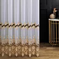 Firana szyta na taśmie 5 cm biało złota z tkaniny typu MARKIZETA, zdobionej dołem aplikacją w kształcie kwiatów