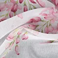 Dekoracja okienna biało, różowa z matowej etaminy z kwiatowym motywem 140x250 cm przelotki JULIETA Eurofirany