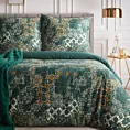 Pościel 160x200 cm z satyny bawełnianej kolor ciemnozielony, jasnozłoty z motywem mozaiki SPRING 69 Eurofirany