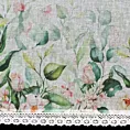 Zazdrostka biało, zielona z etaminy z zdobiona nadrukiem kwiatów i koronką 150x60 cm tunel ESTERA Eurofirany