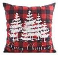 Poszewka na poduszkę 45x45 cm welwetowa czerwono, biała zdobiona świątecznym nadrukiem choinek  Eurofirany