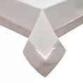 Obrus biało, srebrny 145x280 cm EMMA z mereżką i ozdobną listwą