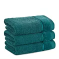 Ręcznik do rąk 30x50 cm bawełniany kolor ciemno turkusowy z welwetową bordiurą i kontrastującymi paseczkami 500 g/m2 SIBEL Eurofirany