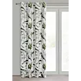 Zasłona biało, oliwkowa z motywem egzotycznych liści z welwetu 140x250 przelotka ELLEN Eurofirany