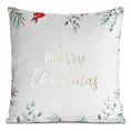 Poszewka na poduszkę świąteczna 45x45 cm welwetowa biało, zielona zdobiona nadrukiem Eurofirany