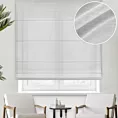 Roleta rzymska biała z matowej, półprzeźroczystej tkaniny, wykończonej obciążnikiem