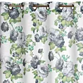 Zasłona biało, zielona ze wzorem kwiatowym z etaminy 140x250 cm przelotka MONA Eurofirany